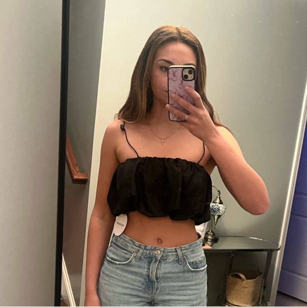 Black Ruffle Crop Top